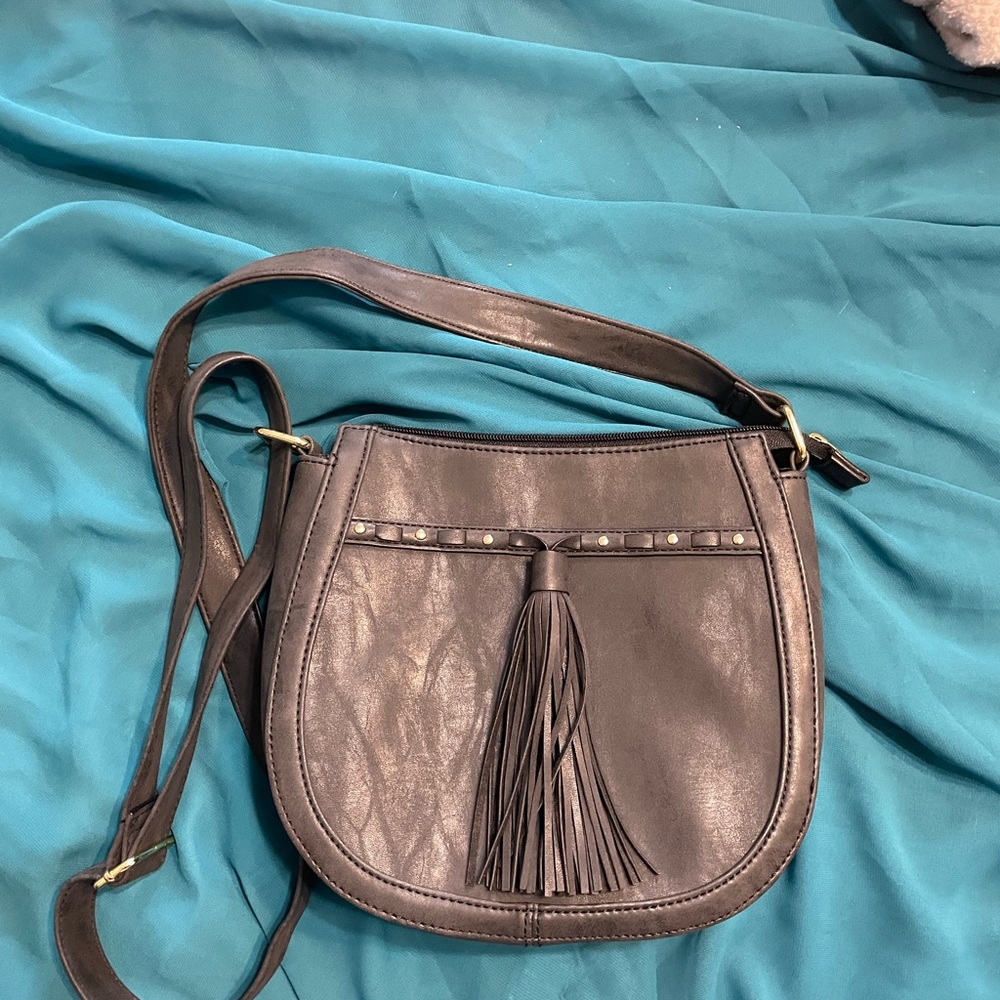 Gray like new crossbody with tassel